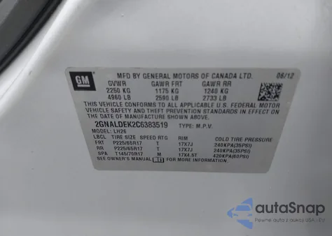 2012 Chevrolet Equinox 1Lt from USA, damaged, VIN 2GNALDEK2C6383519